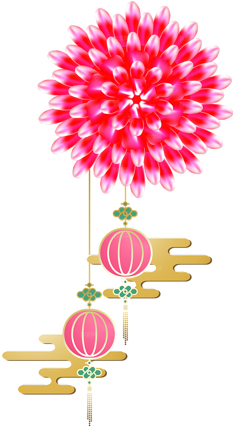 中式金边立体花卉牡丹元素