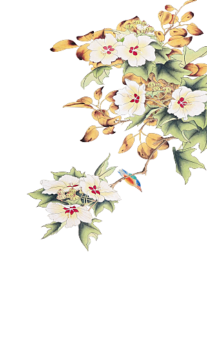 中式工笔画花卉牡丹梅花元素