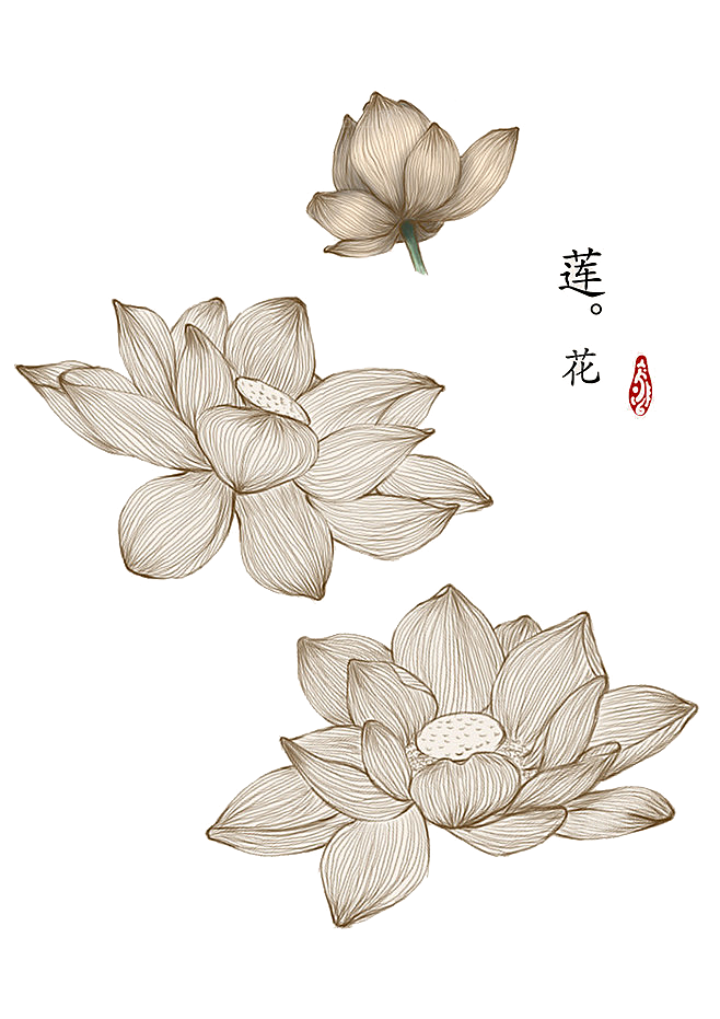 手绘古风中式花卉免扣素材