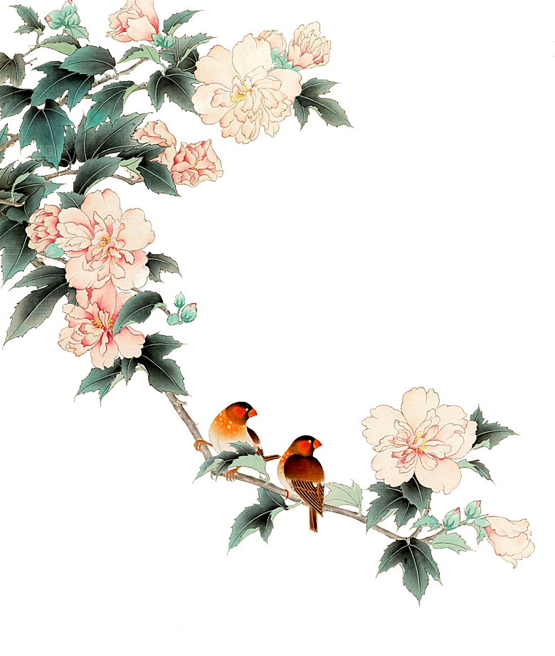 手绘古风中式花卉免扣素材