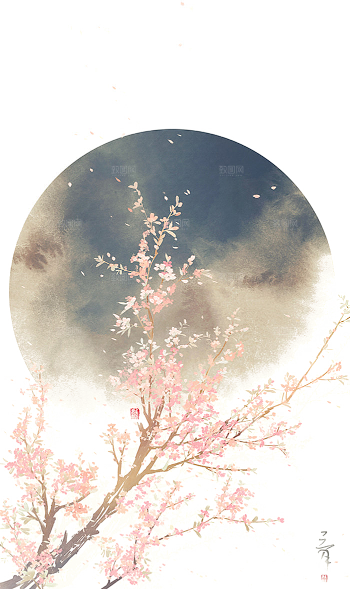 中式工笔画花卉牡丹梅花元素