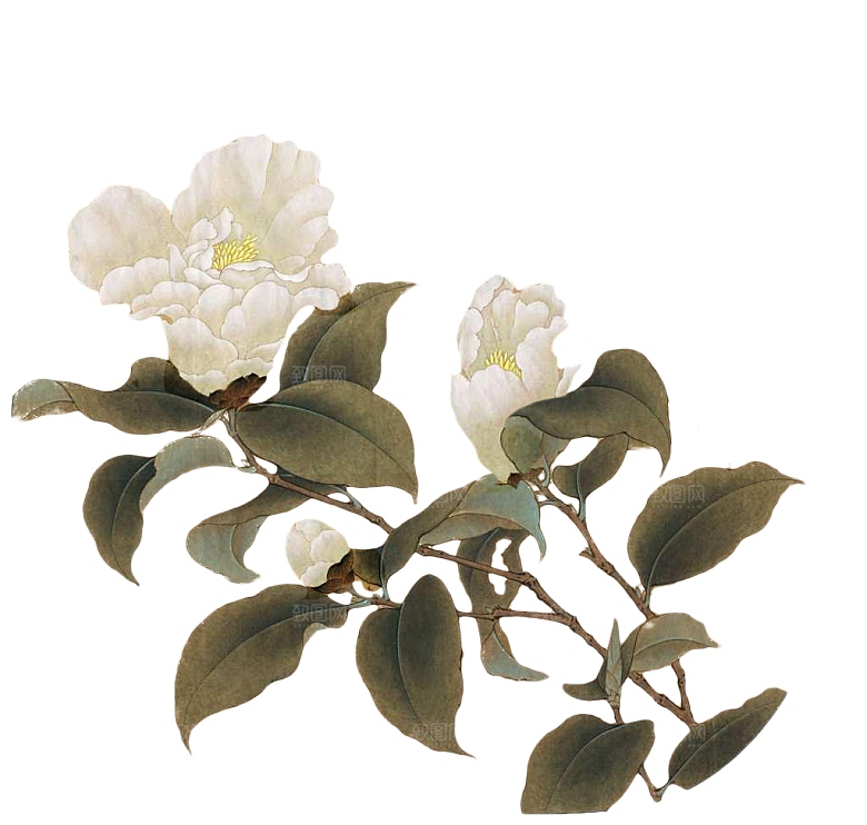 手绘古风中式花卉免扣素材