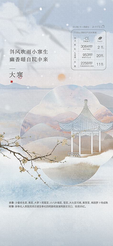 简约24节气之大寒节气海报