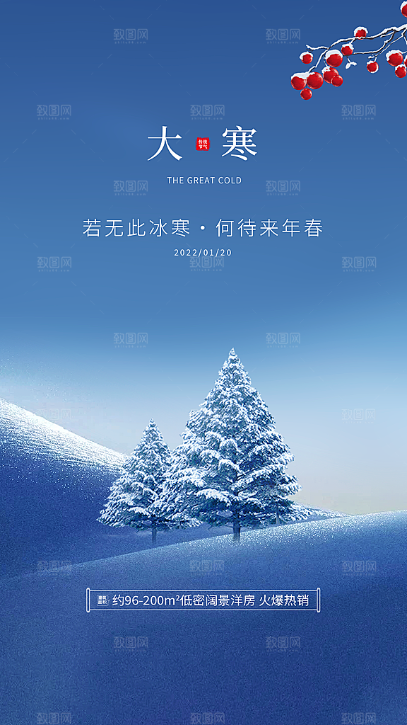 简约唯美冬季冬天大寒海报