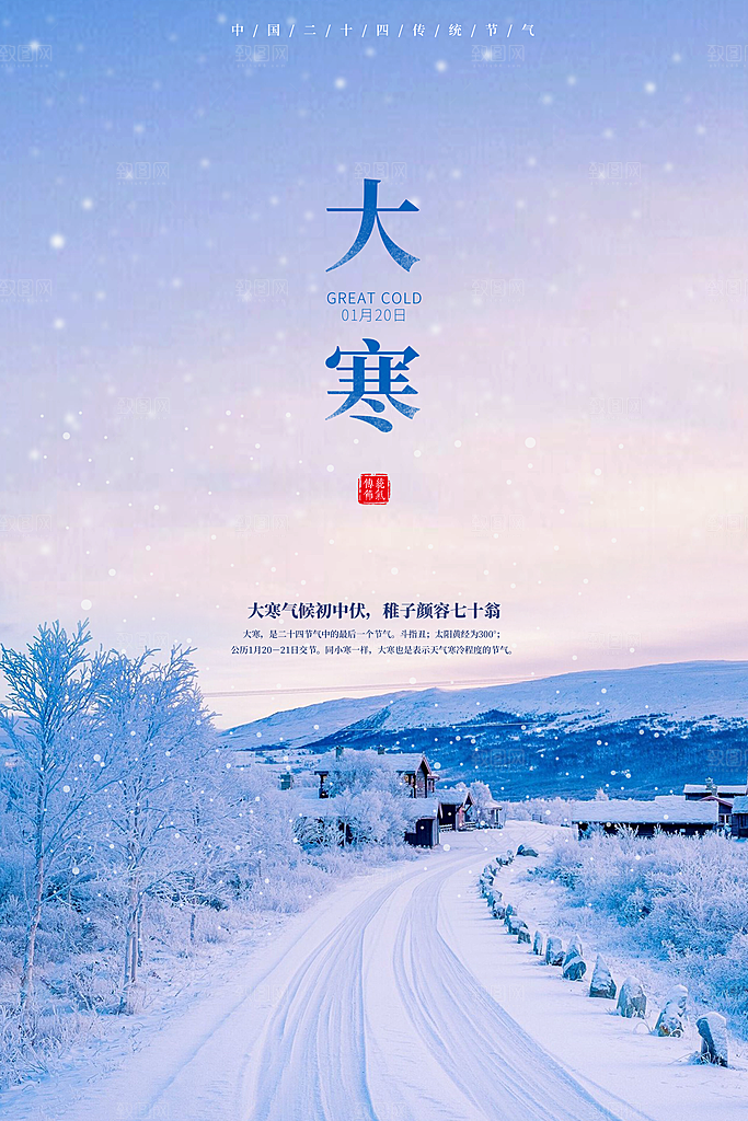 简约唯美冬季冬天大寒海报