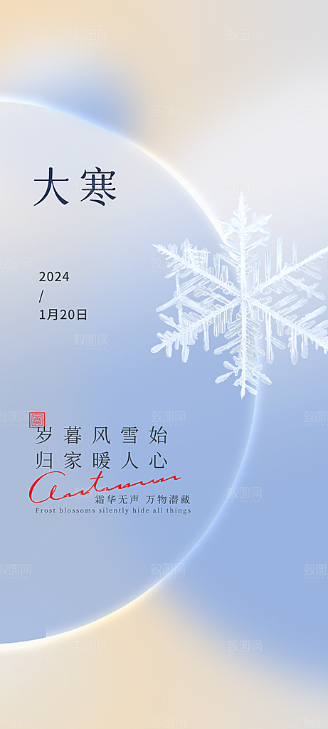 简约唯美冬季冬天大寒海报