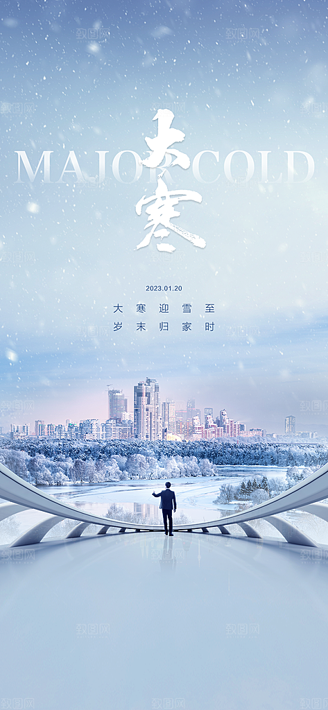 大寒二十四节气简约借势海报