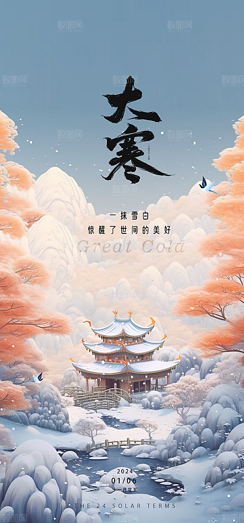 大寒二十四节气简约借势海报