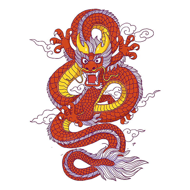 简约大气国潮风神兽插画元素模版