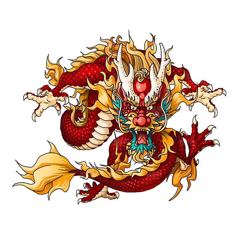 简约大气国潮风神兽插画元素模版