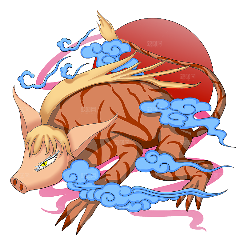 上古神兽山海经玄武朱雀插画素材