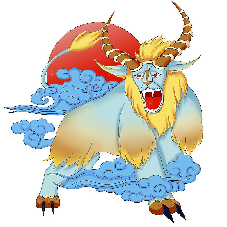 上古神兽山海经玄武朱雀插画素材