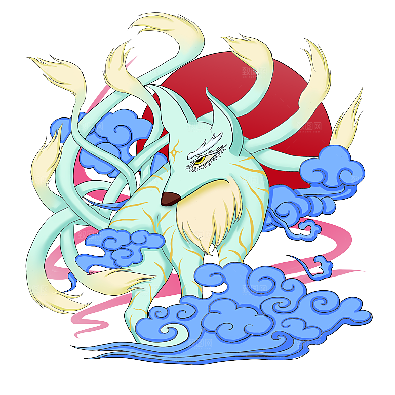 上古神兽山海经玄武朱雀插画素材