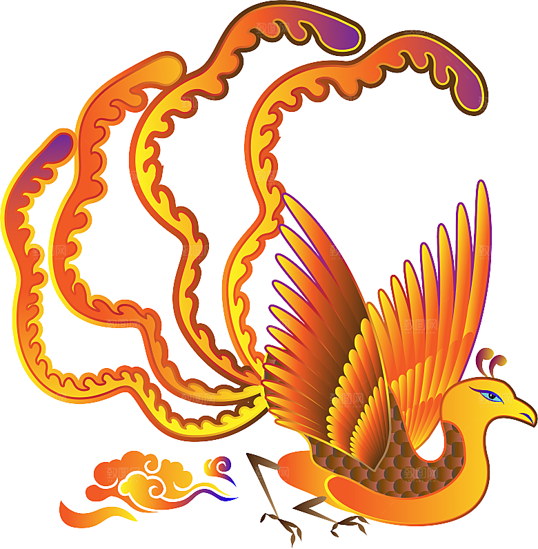 简约大气国潮风神兽插画元素模版