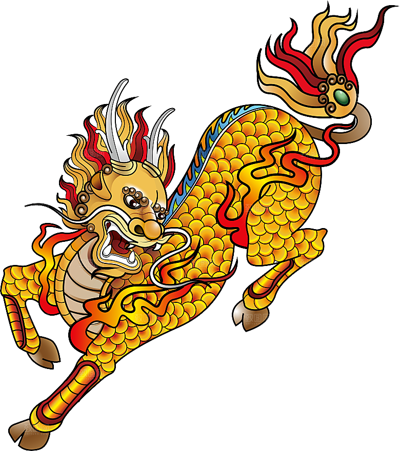简约大气国潮风神兽插画元素模版