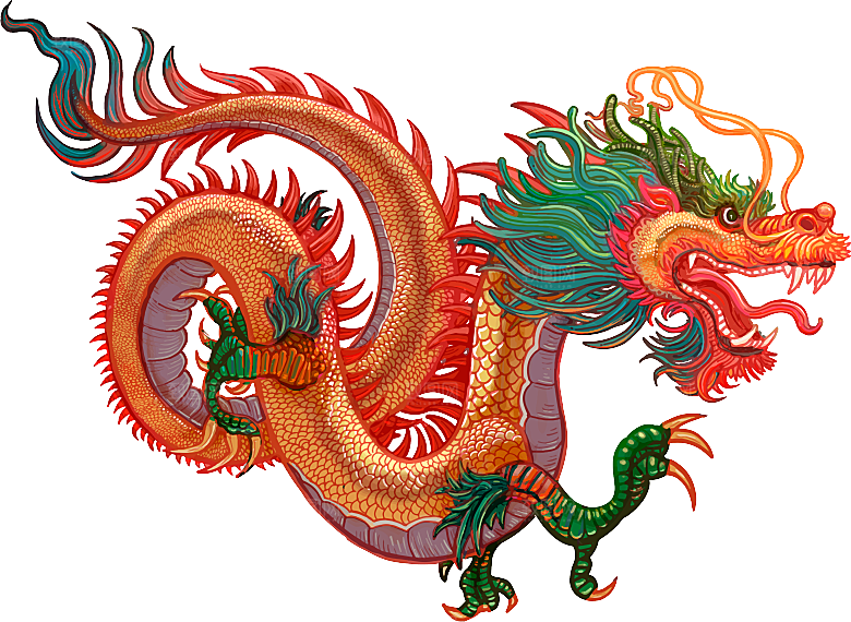 简约大气国潮风神兽插画元素模版