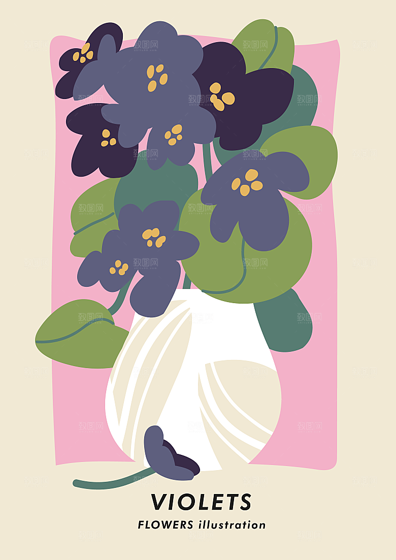简约大气小清新植物花卉插画