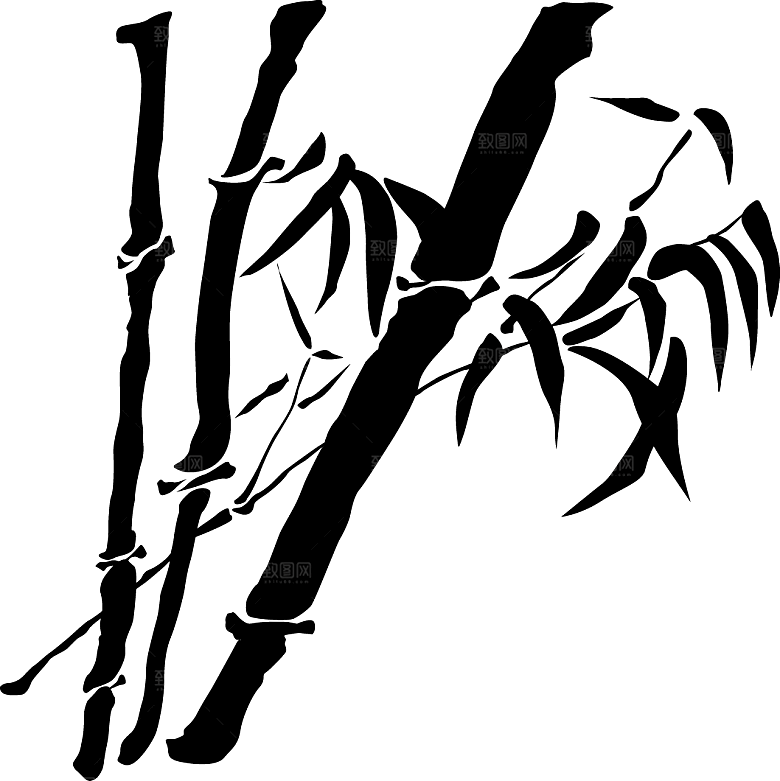 中国风武侠水墨竹子PNG元素
