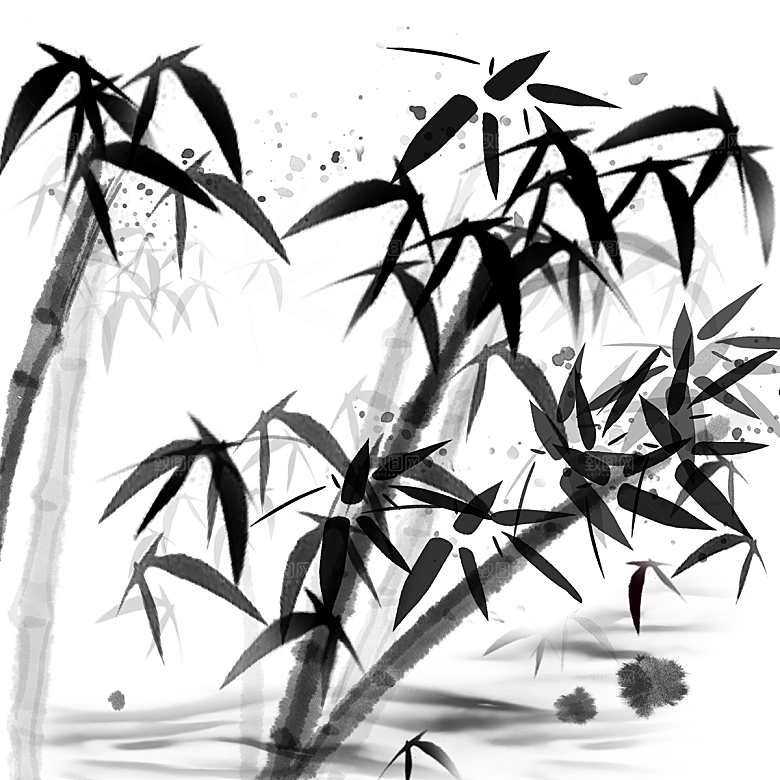 中国风武侠水墨竹子PNG元素