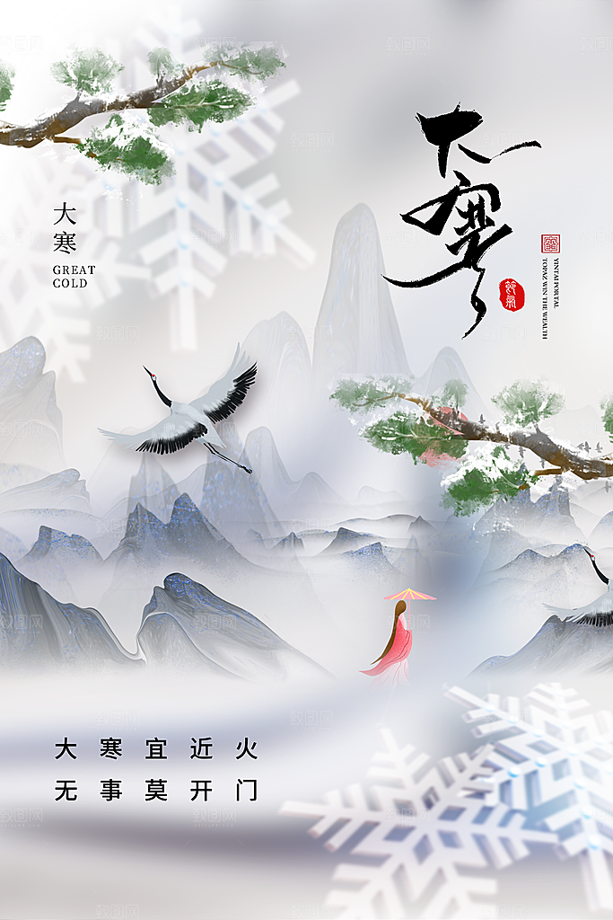 时尚大寒节气宣传海报