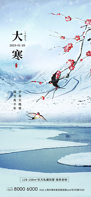 清新大寒节气宣传海报
