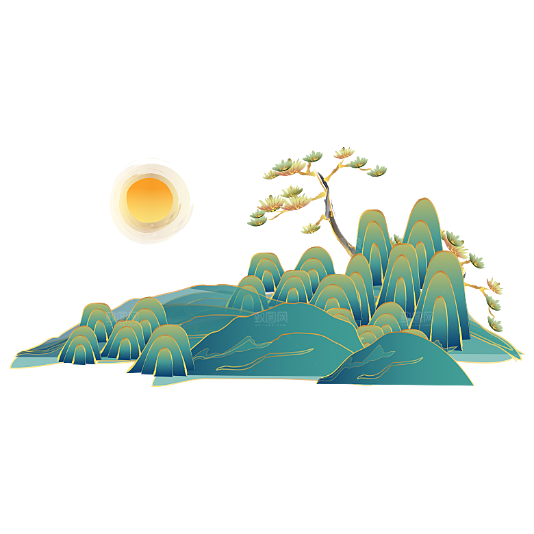 山水水墨祥云中国风免扣素材