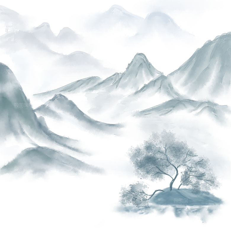 国潮山水山脉山峰背景元素