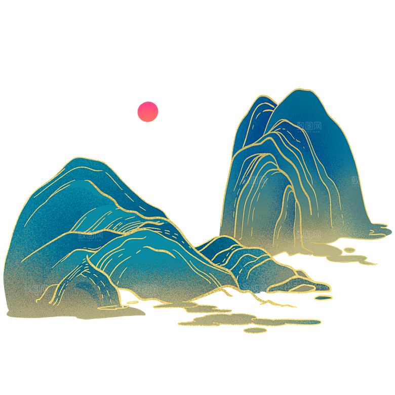 国潮山水山脉山峰背景元素