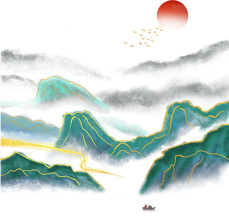 山水水墨祥云中国风免扣素材