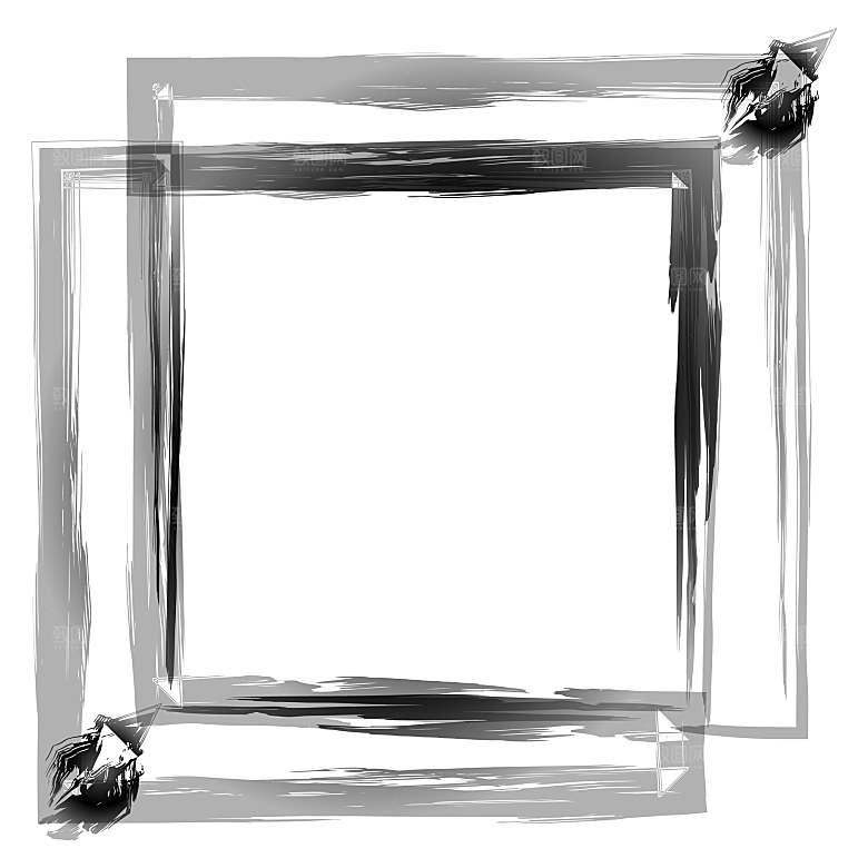 中式水墨云纹线条边框屋檐元素