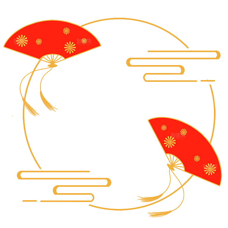 中式水墨云纹线条边框屋檐元素
