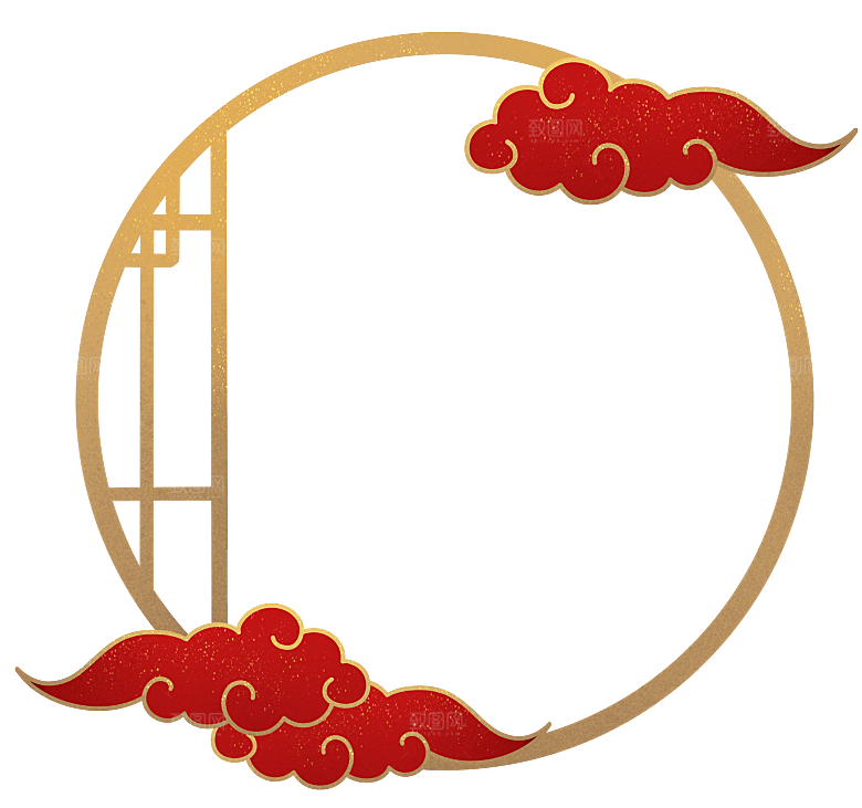 中式水墨云纹线条边框屋檐元素