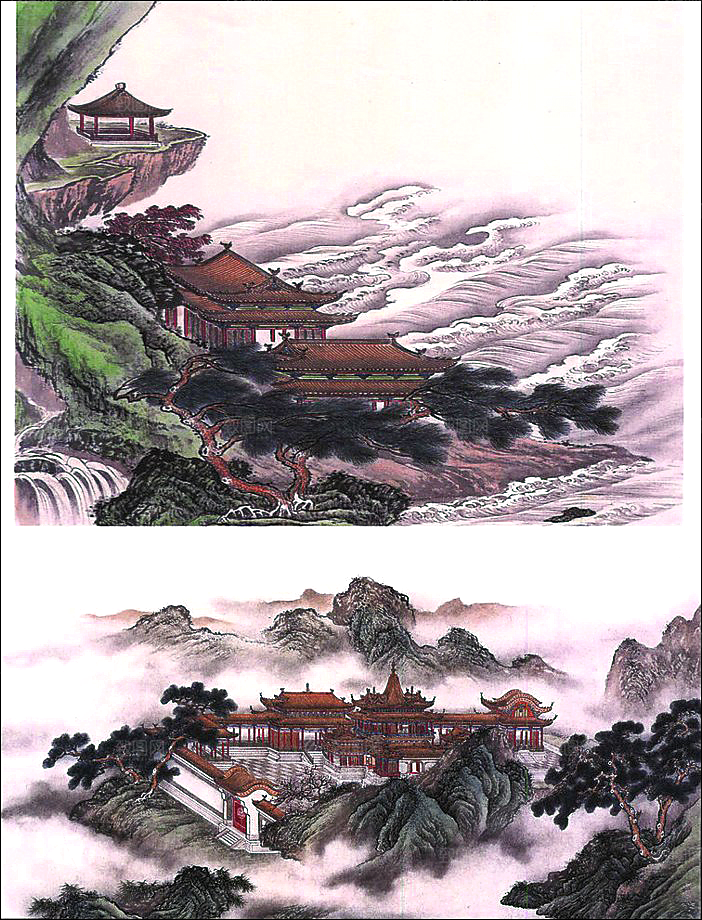 中式山水山脉山峰背景元素