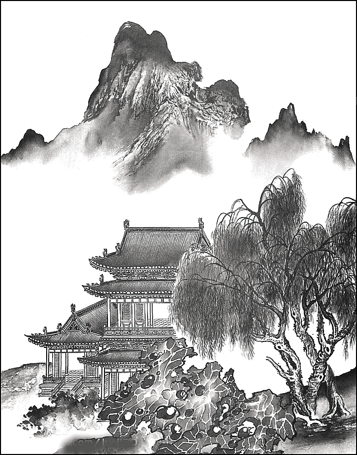 中式山水山脉山峰背景元素
