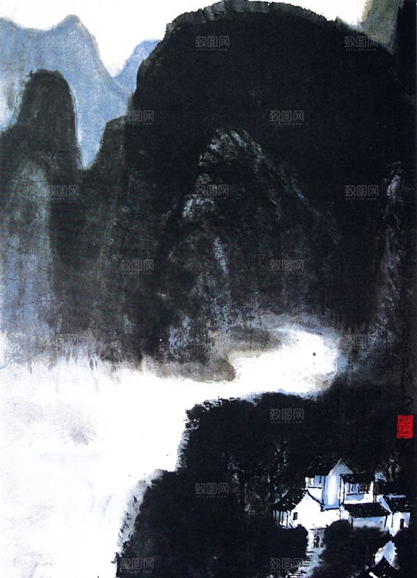 古风水墨山水中国风背景素材