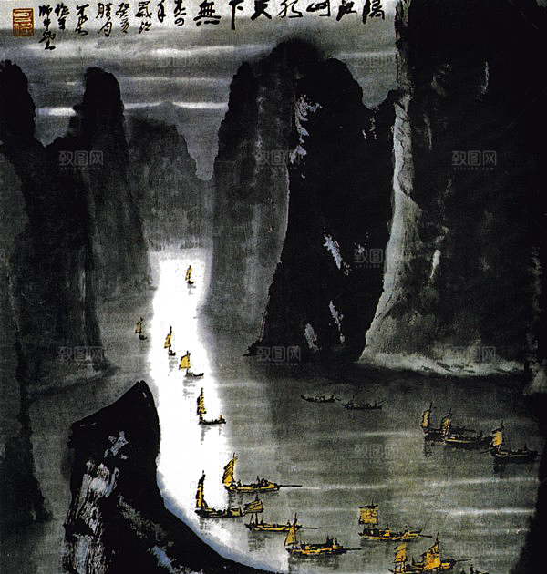 中式山水山脉山峰背景元素