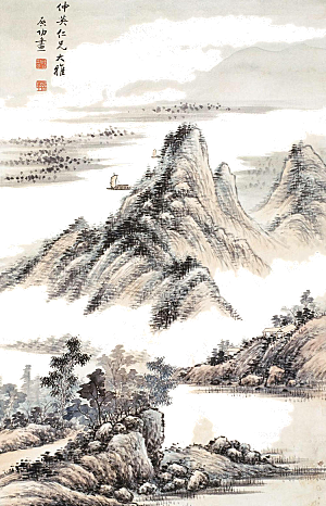 中式山水山脉山峰背景元素