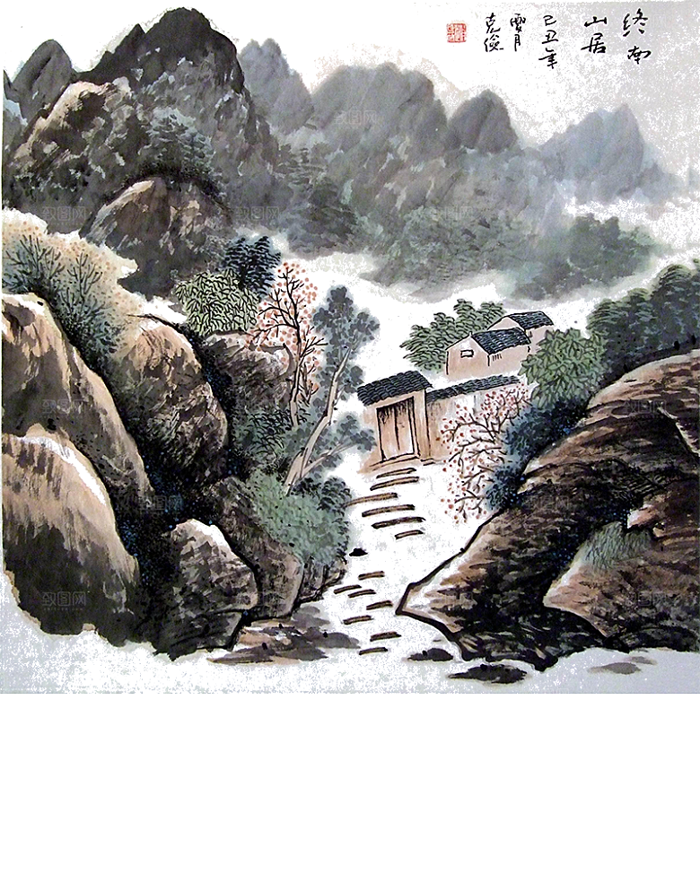古风水墨山水中国风背景素材