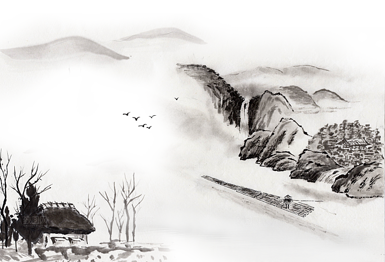 中式山水山脉山峰背景元素