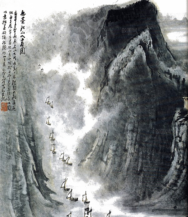 中式山水山脉山峰背景元素