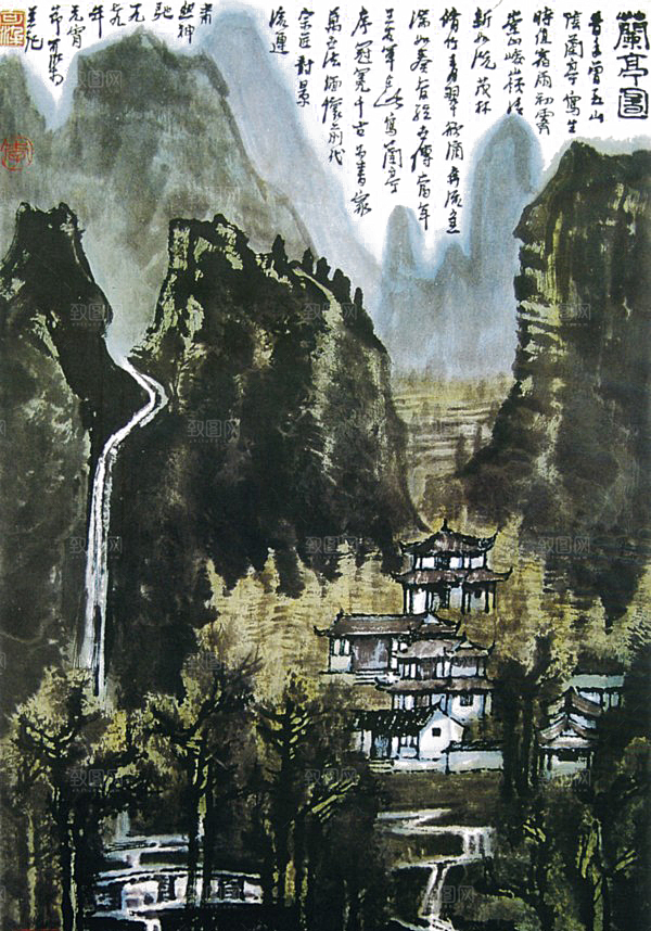 中式山水山脉山峰背景元素