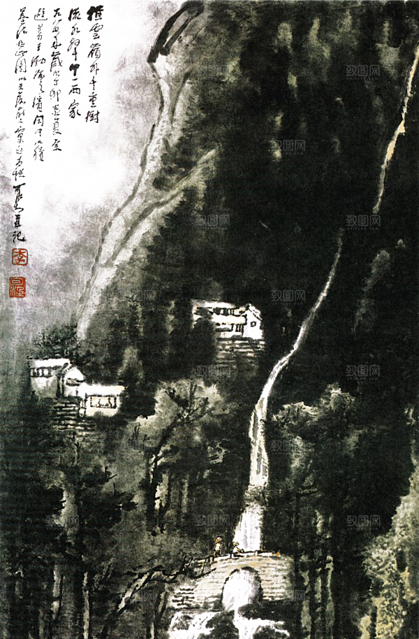 中式山水山脉山峰背景元素