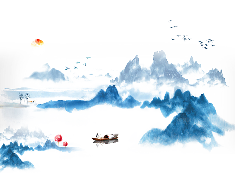 中式山水山脉山峰背景元素