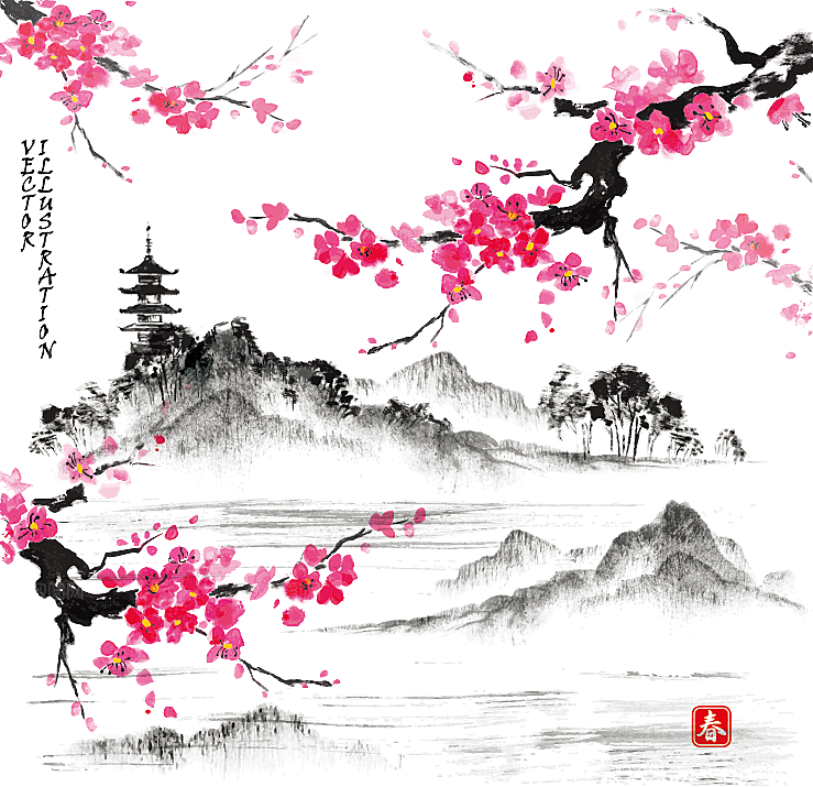 古风水墨山水中国风背景素材