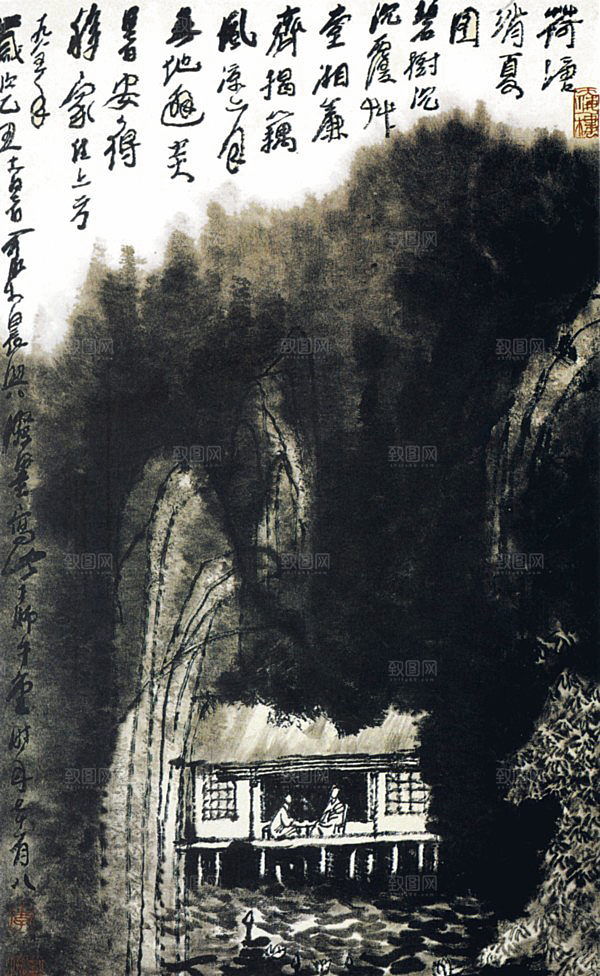 古风水墨山水中国风背景素材