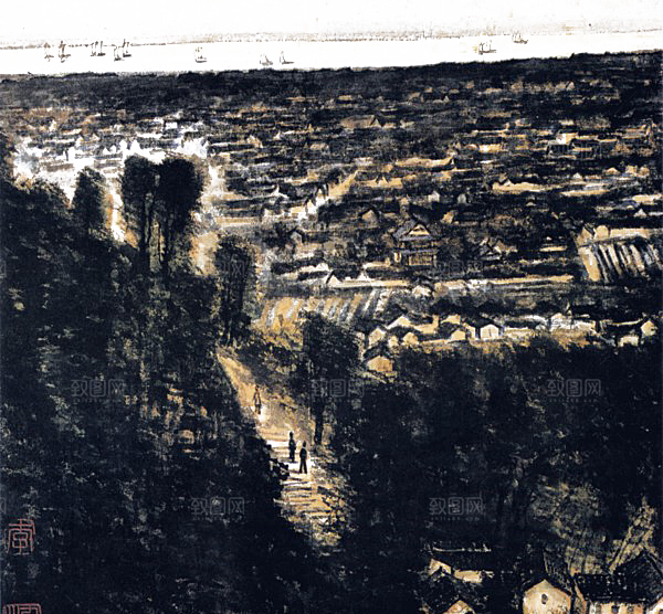 中式山水山脉山峰背景元素