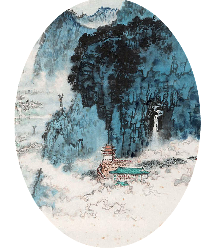 中式山水山脉山峰背景元素
