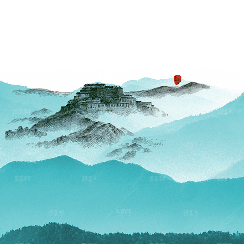 中式山水山脉山峰背景元素