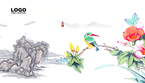 中式山水山脉山峰背景元素