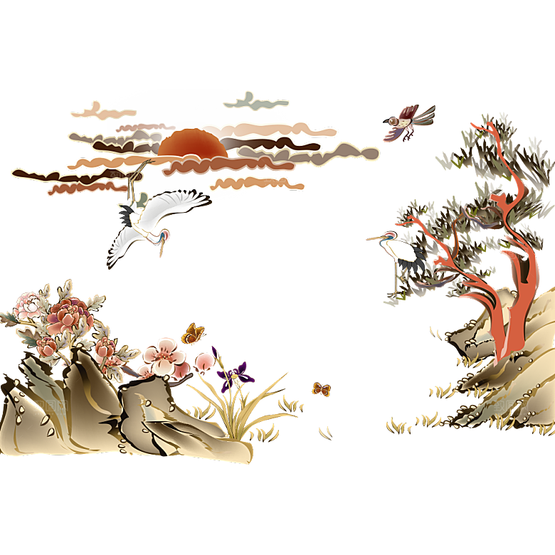 中式山水山脉山峰背景元素